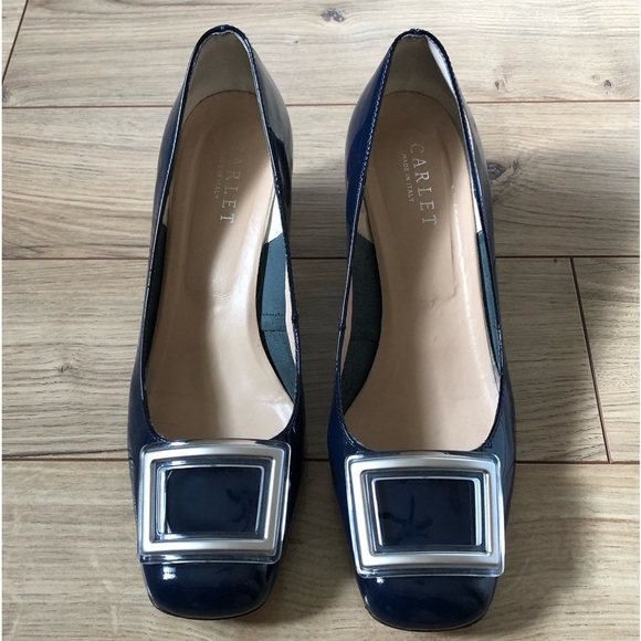 Women’s Scarlet Dark Blue Square toe Leather High Heel Pumps Shoes size 38.5 - Picture 3 of 13